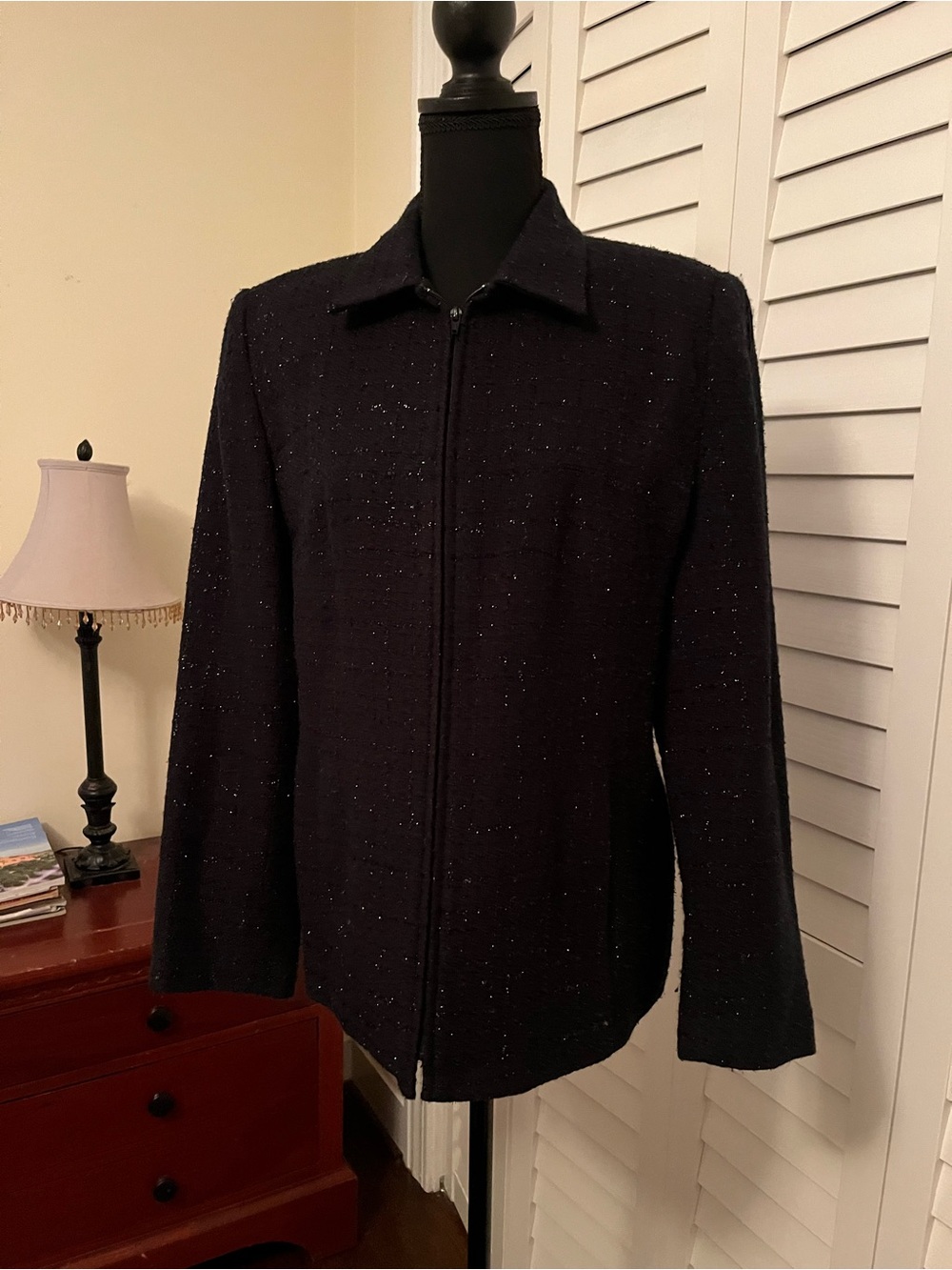 Sag Harbor Black Sparkle Zip-Front Blazer Jacket